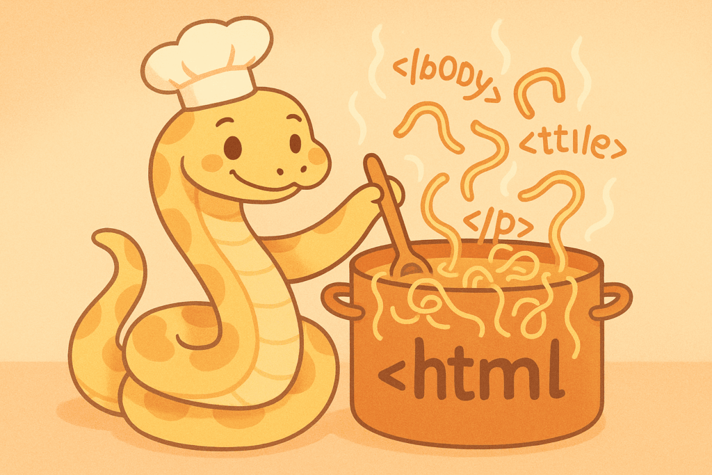 Питон-повар готовит суп из HTML-тегов