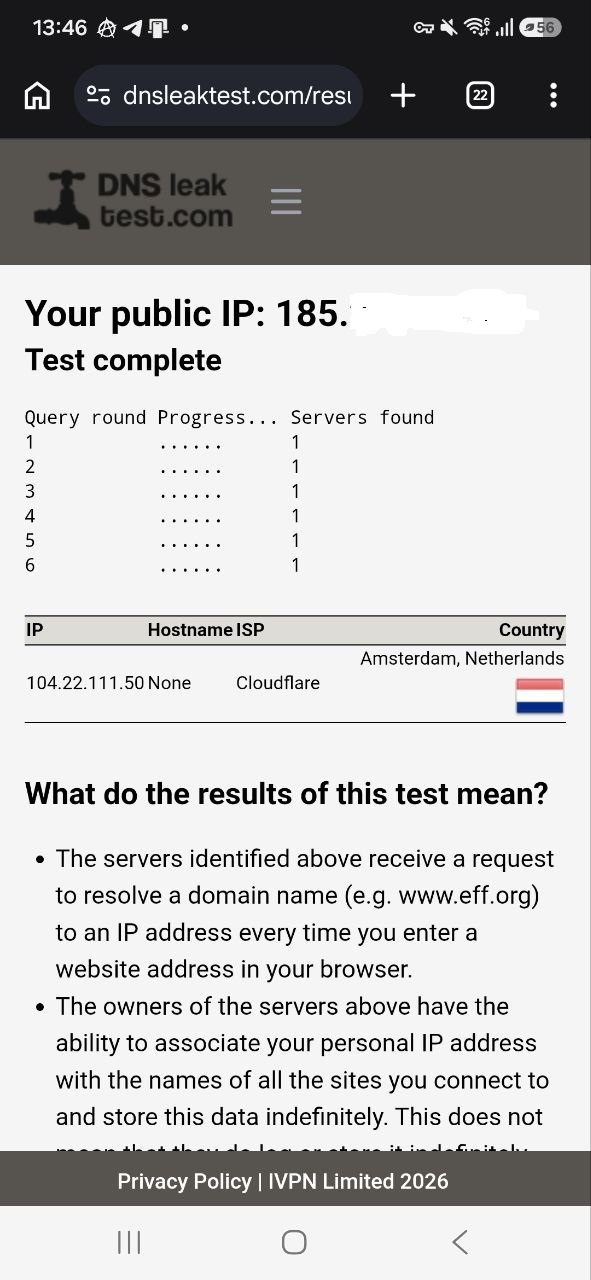 Результат проверки DNS Leak