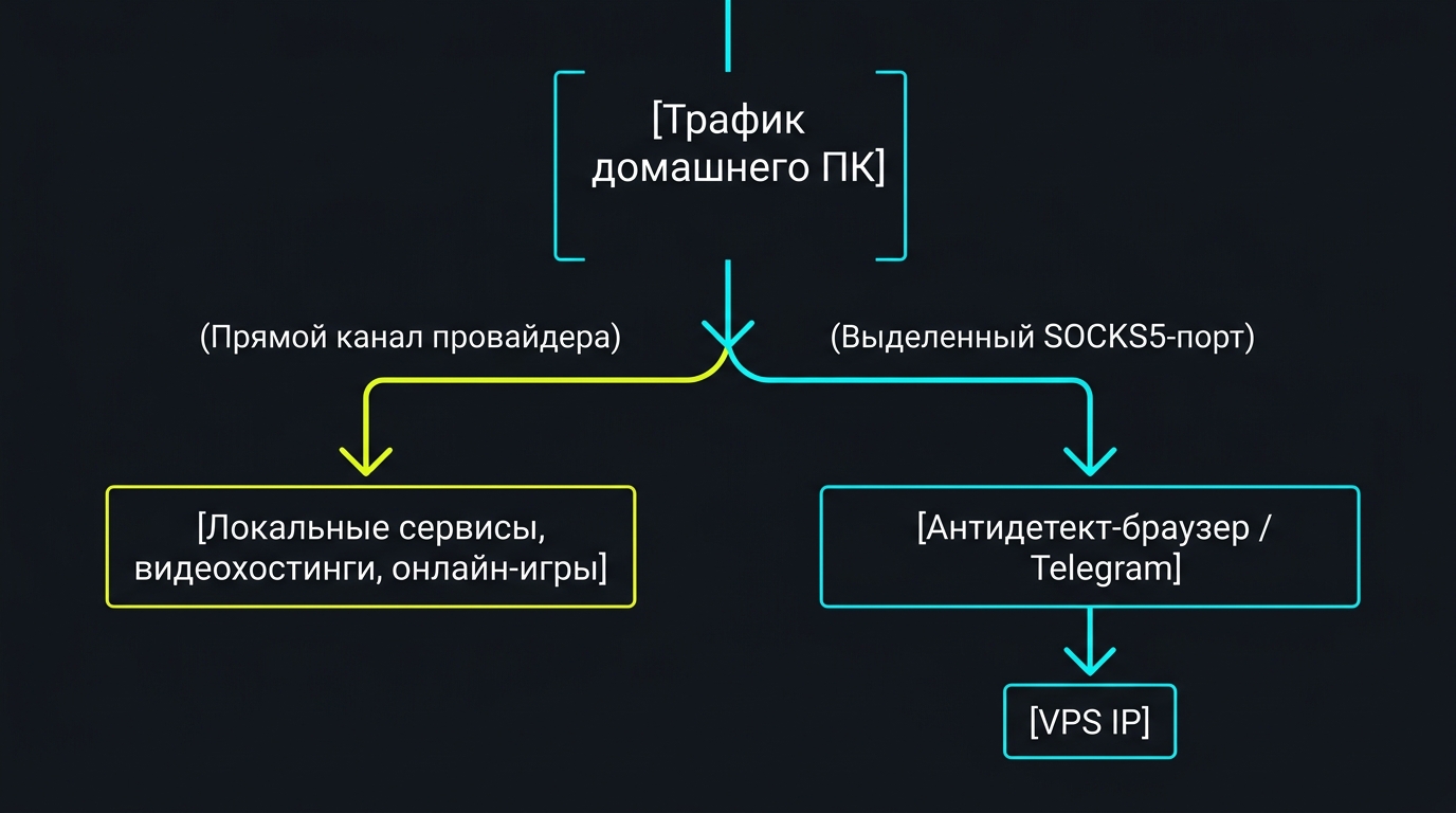 Схема разделения трафика VPN и SOCKS5